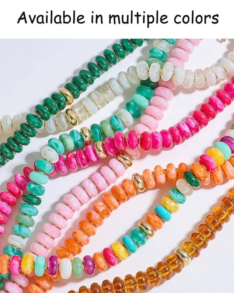 FAUTHENTICUTE Colorful Beaded Necklace for Women Large Flat Round Bead Statement Necklace with Gold Accent Trendy Boho Choker Necklaces Summer Y2K Jewelry Mothers Day Gifts
