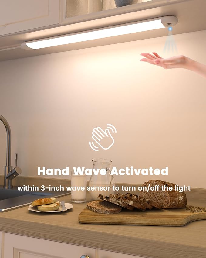 MYPLUS 16" Under Cabinet Lighting, Hand Wave Sensor Under Counter Lights for Kitchen, 600LM Bright LED, 5 Color Temps, Dimmable Under Cabinet Lights Plug in for Desk,Sink,Workbench