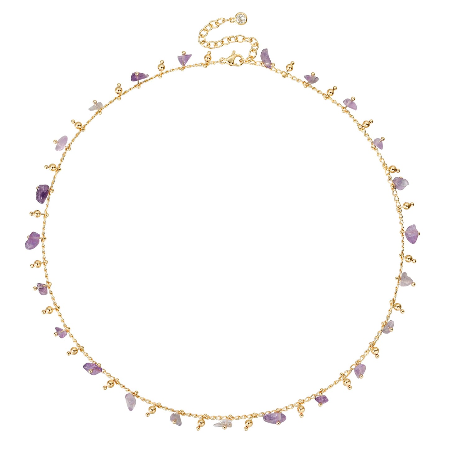 MTMY Beaded Necklaces for Women 14K Gold Plated Dainty Colorful Green/Rose Beaded Pearl Choker Necklace Delicate Boho Choker Necklace Jewelry Gift (purple stone)