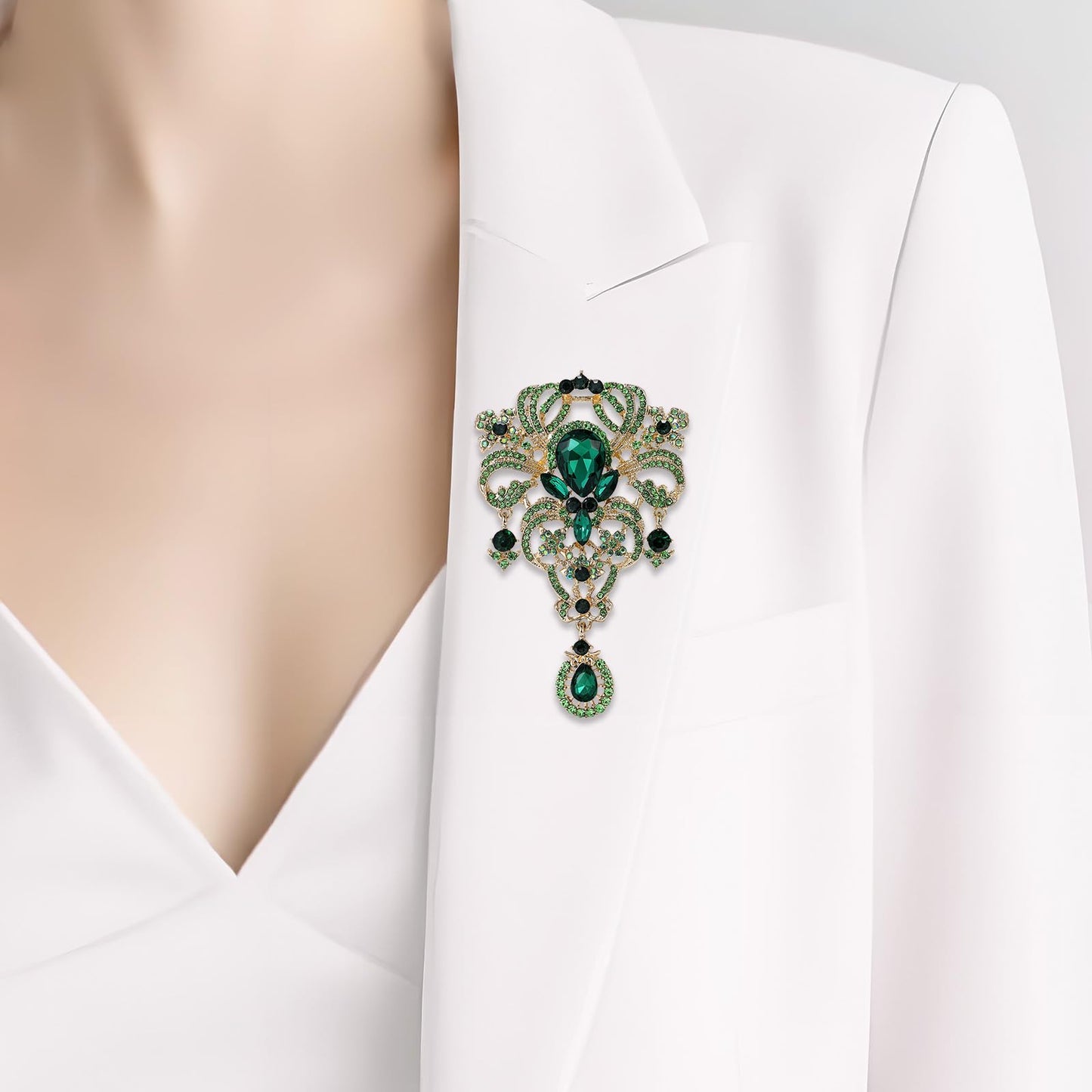 YOQUCOL Retro Green Austrian Crystal Big Brooch Pin for Women Large Flower Shape Brooches Lapel Pins for Sweater,Coat Dress Accessories