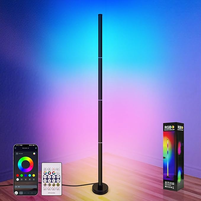 Corner Floor Lamp,RGB LED Corner Lamp with App and Remote Control,Smart Modern Floor Lamp with 16 Million Colors & 68+ Scene,Music Sync,Timer Setting,Standing Lamp for Living Room,Gaming Room