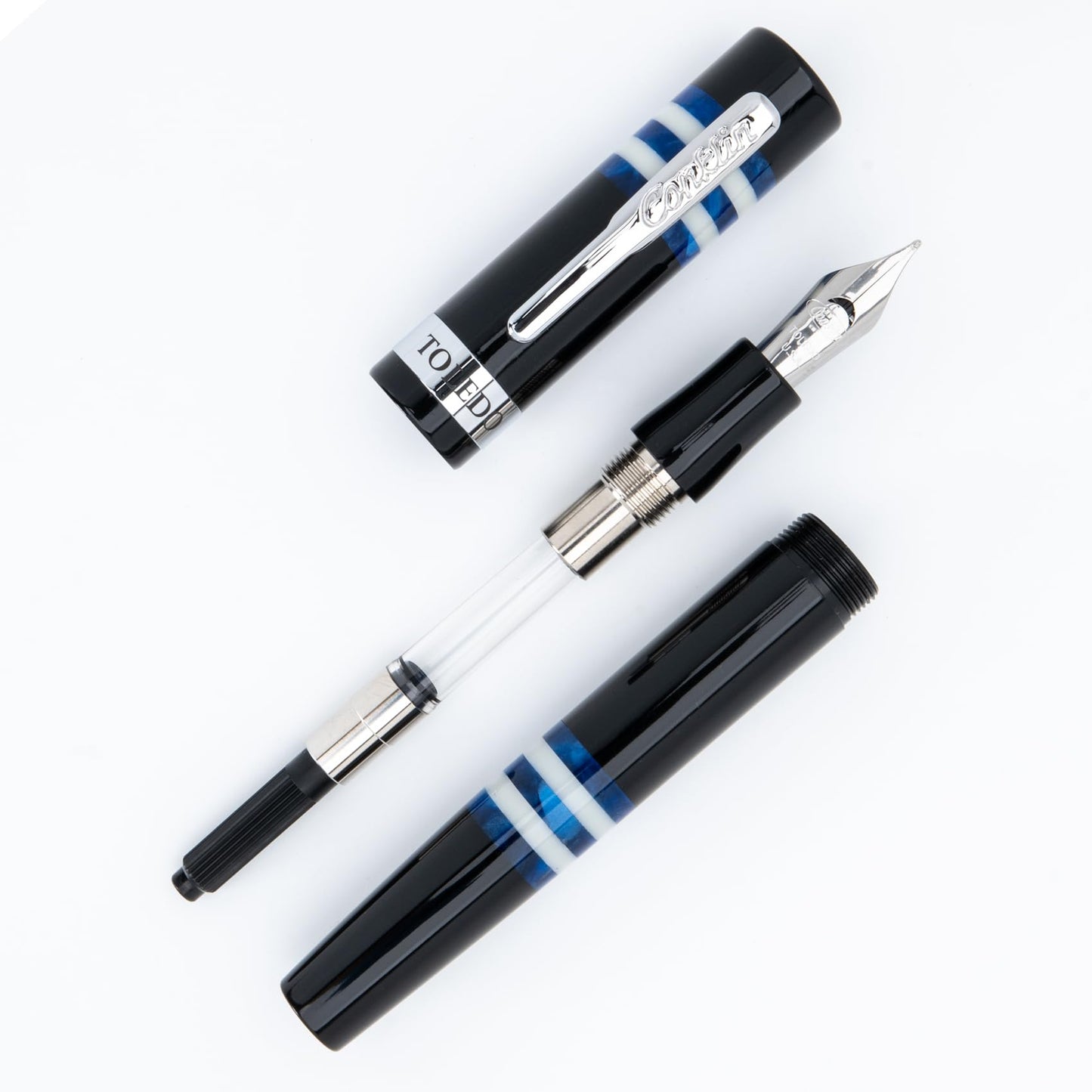 Conklin Toledo Fountain Pen – Blue Resin with 15ml Ink Bottle – Omniflex Nib – Heritage Luxury Writing Instrument for Collectors and Professionals