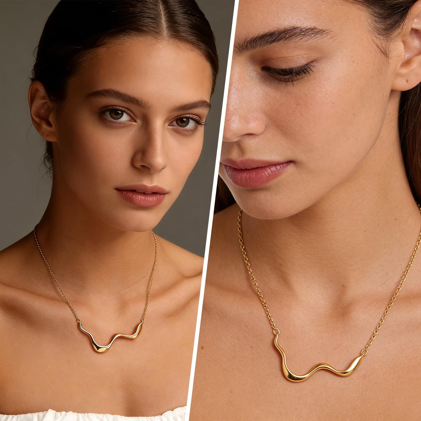 Frigotine Chunky Gold Geometric Necklace for Women, Trendy Thick Statement Letter W Wave Adjustable Long Chain Pendant Necklaces Winter Prom Jewelry Gift