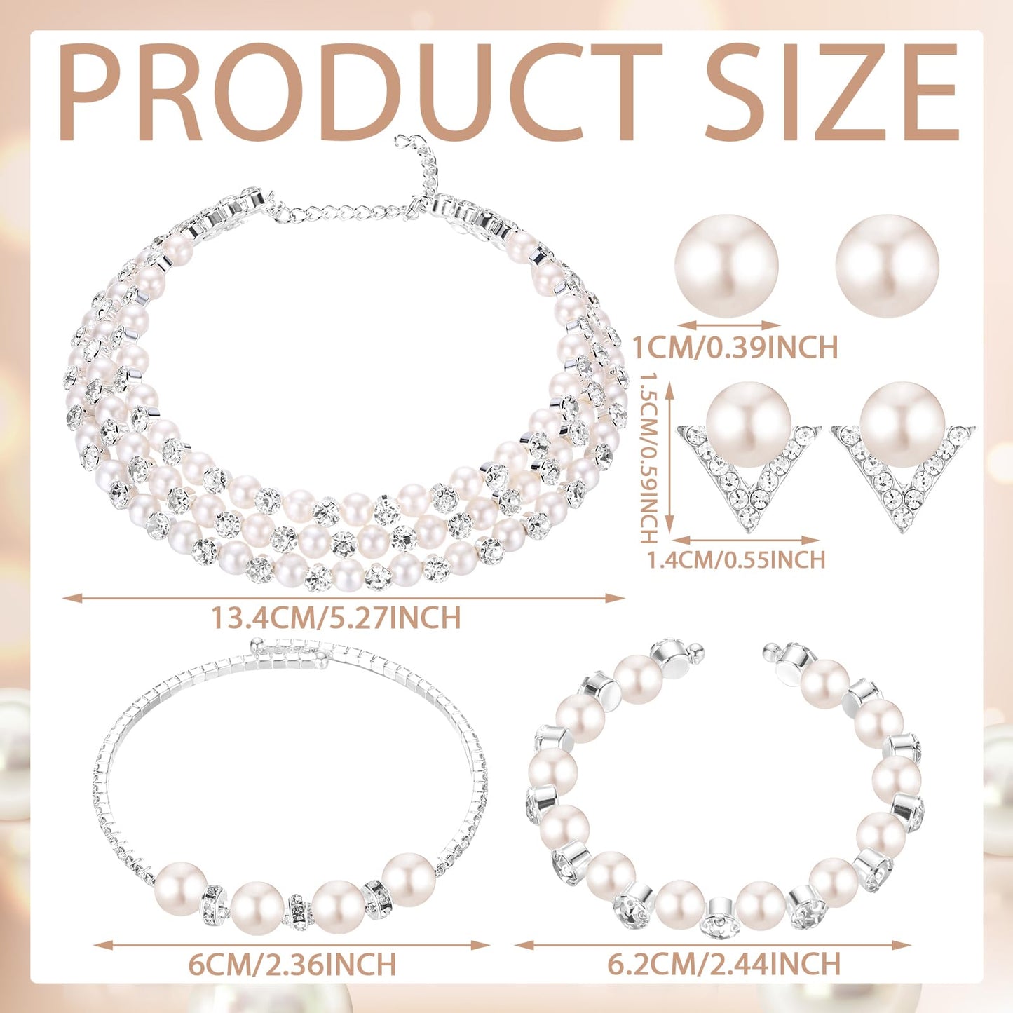 Glenmal Pearl Rhinestone Jewelry Set for Women Pearl Necklace Bracelet Earrings for Wedding Birthday Bridal Shower Tea Party(Exquisite Style)