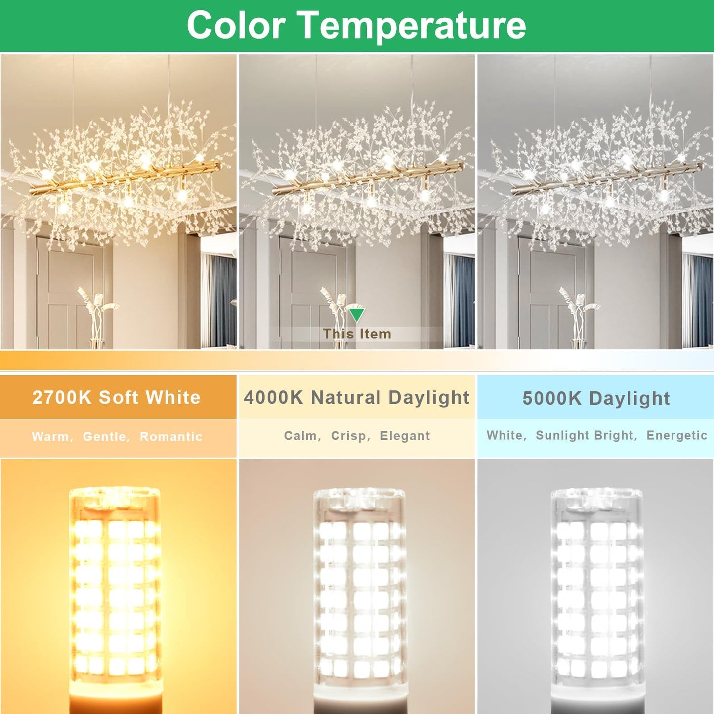 hansang 10-Pack G9 LED Bulbs 4000k Natural Daylight White, 6W 60W Equivalent, 600LM Warm White T4 Crystal Chandelier Lights, G9 Bi-Pin Ceramic Base, Non-Dimmable