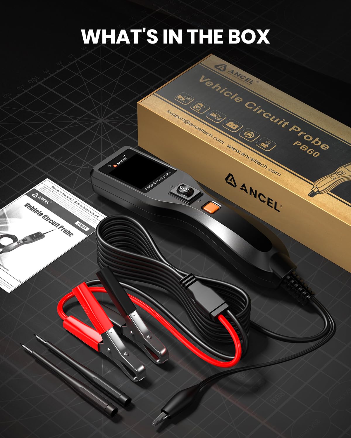 ANCEL PB60 Automotive Power Circuit Probe Tester 12-24V, All-in-One Electrical Diagnostic Tool with Component Activation, Short Finder, Digital Multimeter Ohmmeter Functions for Cars Trucks RVs ﻿
