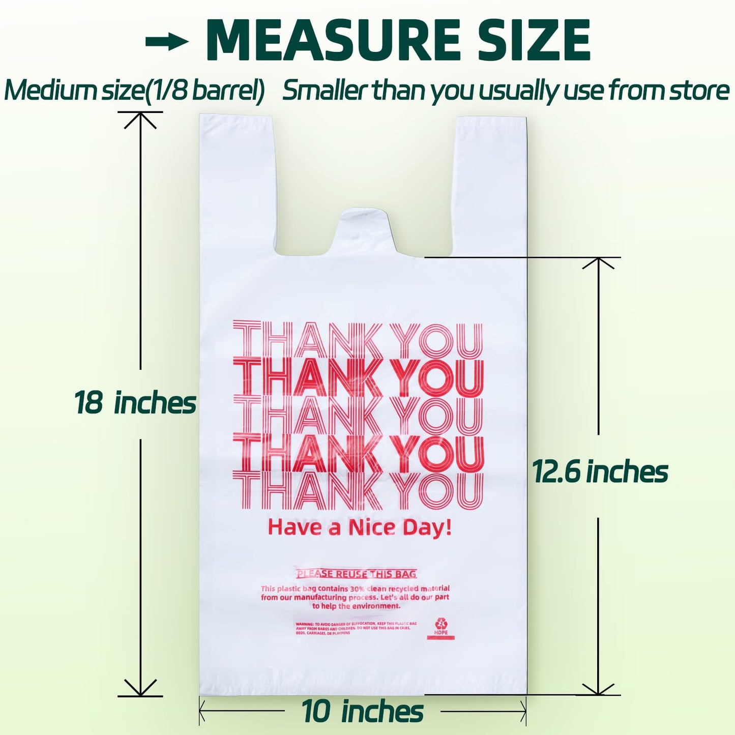 YovhVon Medium Size 1000 Count Plastic Bags with Handles, T-Shirt Bag, Thank You bags, Shopping Bag, Grocery bag, |for Store, Carry, Pack, Retail|, White, 1/8 Barrel, 10"x5"x18"