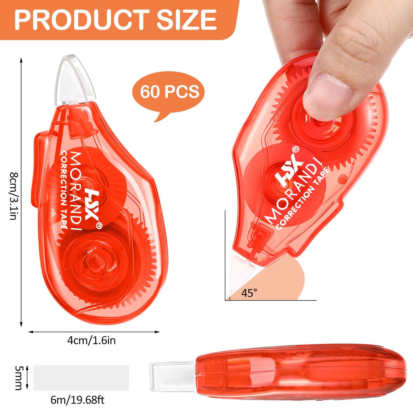 Fullhawl 60 Pack White Correction Tape Bulk 19.7 ft Red Green and Blue Correction Strips Easy to Use Applicator for Office Supplies