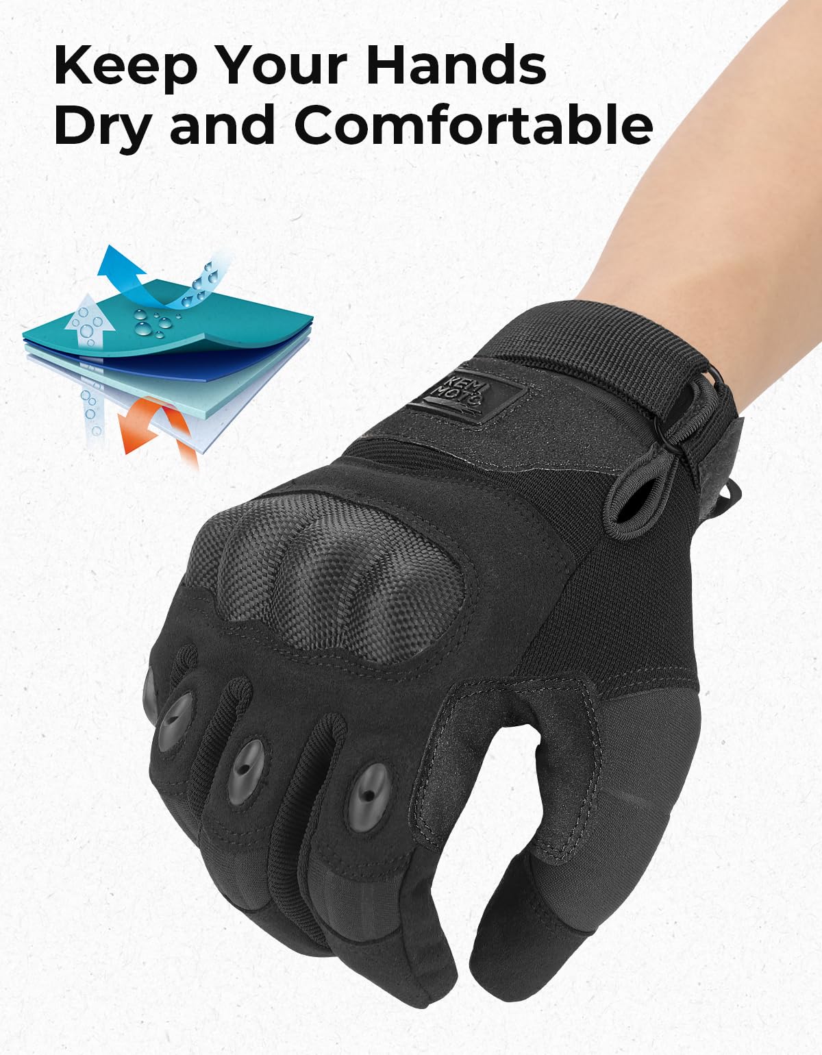 KEMIMOTO Tactical Gloves for Men, Touchscreen Motorcycle Gloves with Hard Shell & Palm Padding for Sports Motorcycle Cycling Tactical Airsoft Paintball Hunting Hiking Camping Climbing (Black,XX-Large)