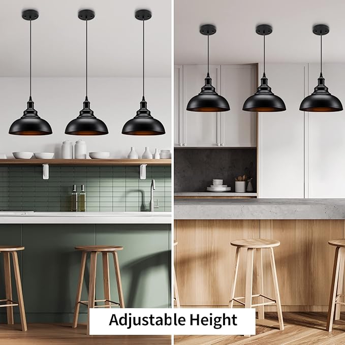 Asnxcju Matte Black Pendant Light, Industrial Farmhouse Pendant Light Vintage Hanging Ceiling Lamp Fixtures for Kitchen Island, Barn, Dining Room 2 Pack