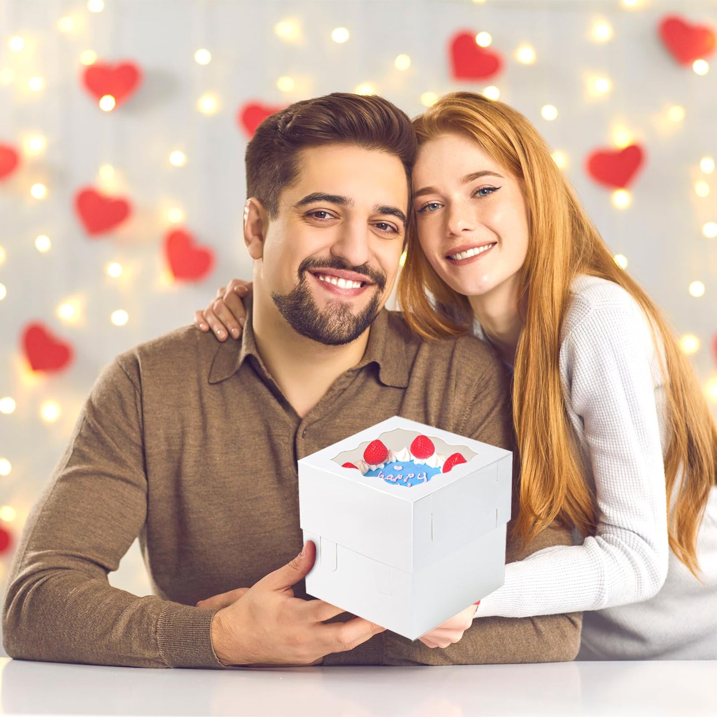 Moretoes 10pcs 8x8x8 Inches Cake Boxes with Window, White Bakery Dessert Boxes, Cajas Pasteles for Cake, Valentine's Day, Mother's Day,Wedding, Birthday, Party