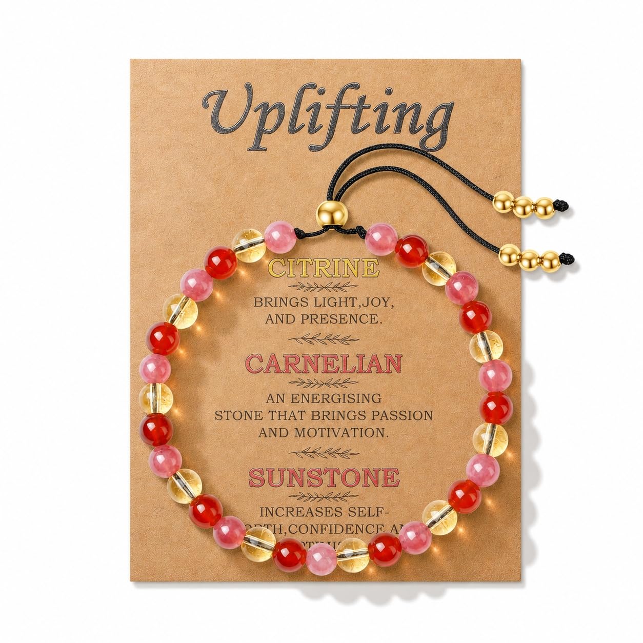 NUKAYAI Uplifting Bracelet for Women Healing Crystals Sunstone Carnelian Citrine Best Friends Inspirational Gifts Jewelry Natural Stones