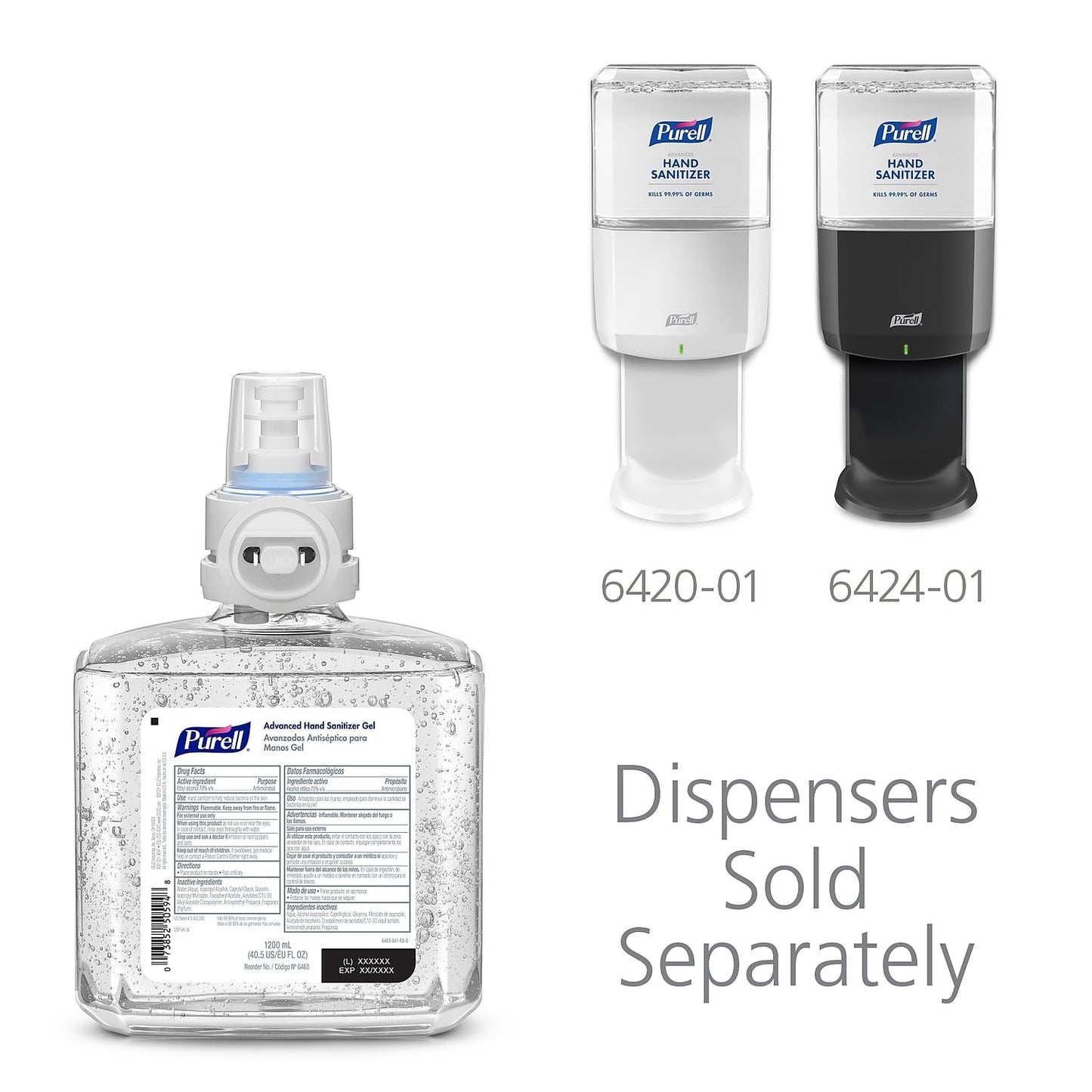 PURELL Advanced Hand Sanitizer Gel, Clean Scent, 1200 mL Refill for PURELL ES6 Automatic Hand Sanitizer Dispenser (Pack of 2) - 6463-02
