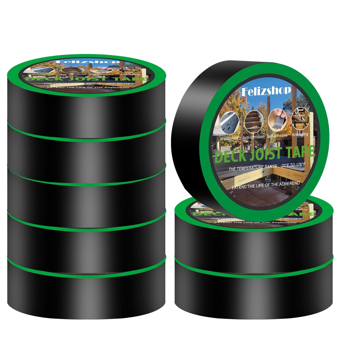 Felizshop Joist Tape, 1-5/8" x 50' Deck Joist Tape, Waterproof Butyl Tape, Self-Adhesive Deck Butyl Tape, Butyl Flashing Tape,Joist Tape Decking for Protect Beams and Wood Decks (8 Rolls)