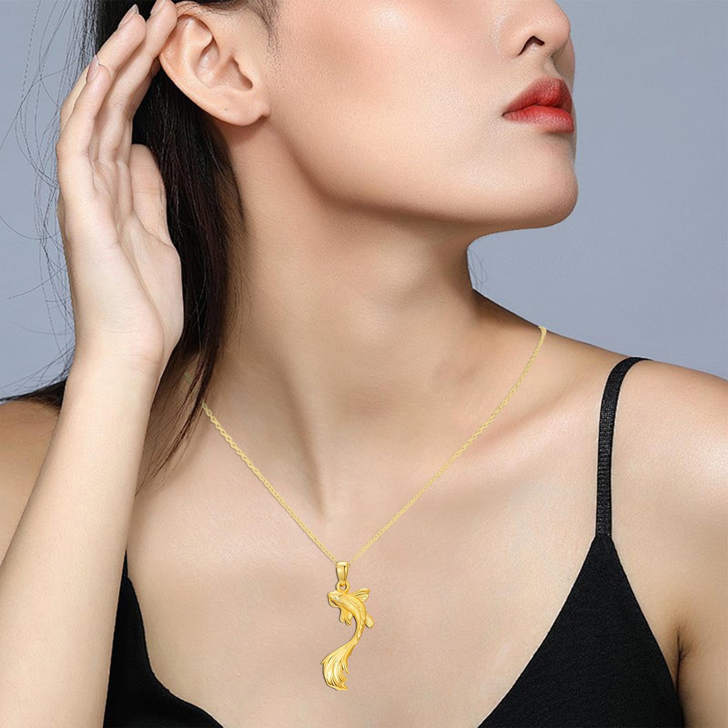OHAYOO Koi Fish Necklace 925 Sterling Silver Couple Necklace with Koi Fish Pendant Koi Fish Jewelry for Couples Black and Gold