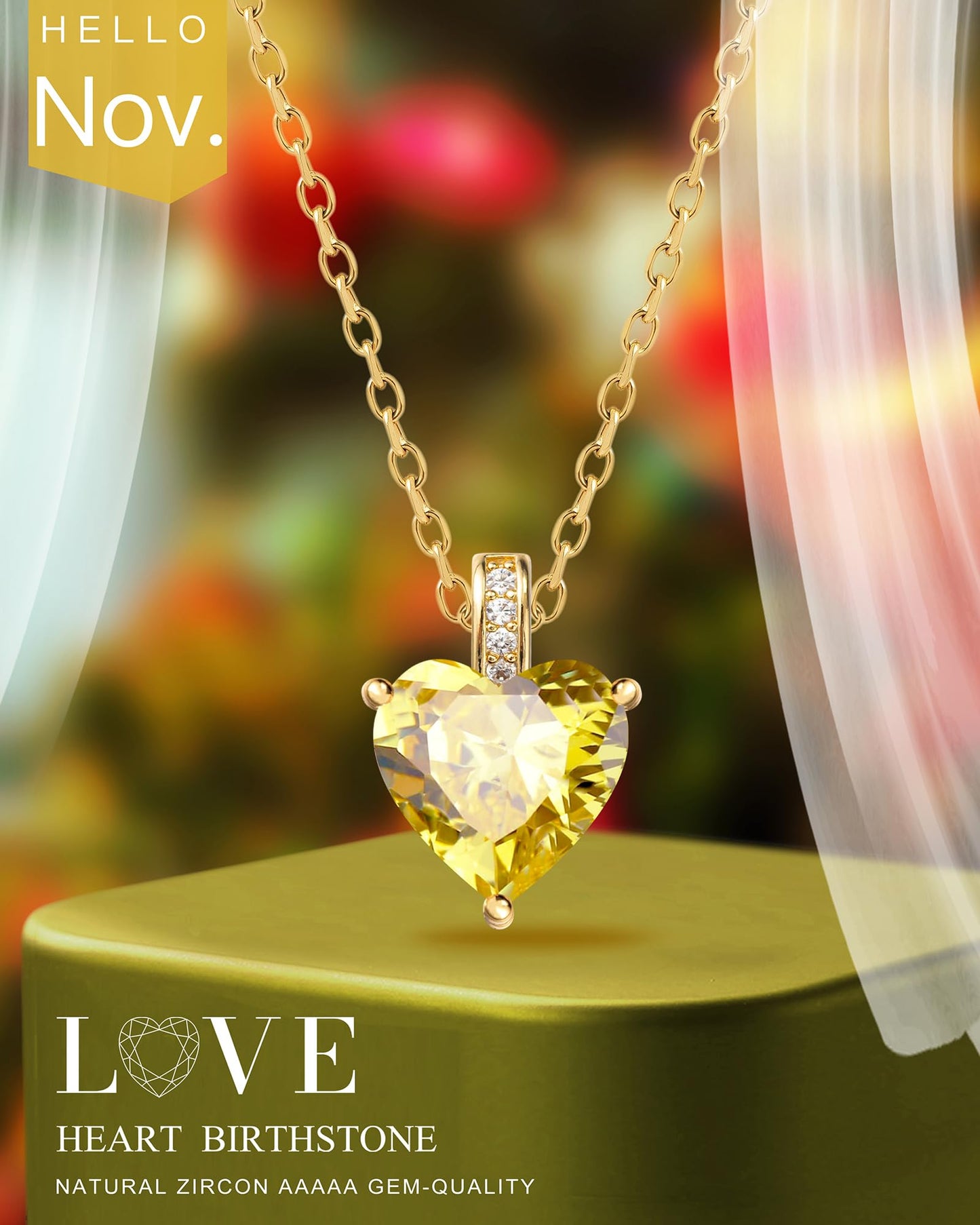 MIDDLUX Heart Necklaces for Women, November Birthstone Necklace, Birthstone Necklace for Women, Citrine Necklace, November Birthday Gifts for Women