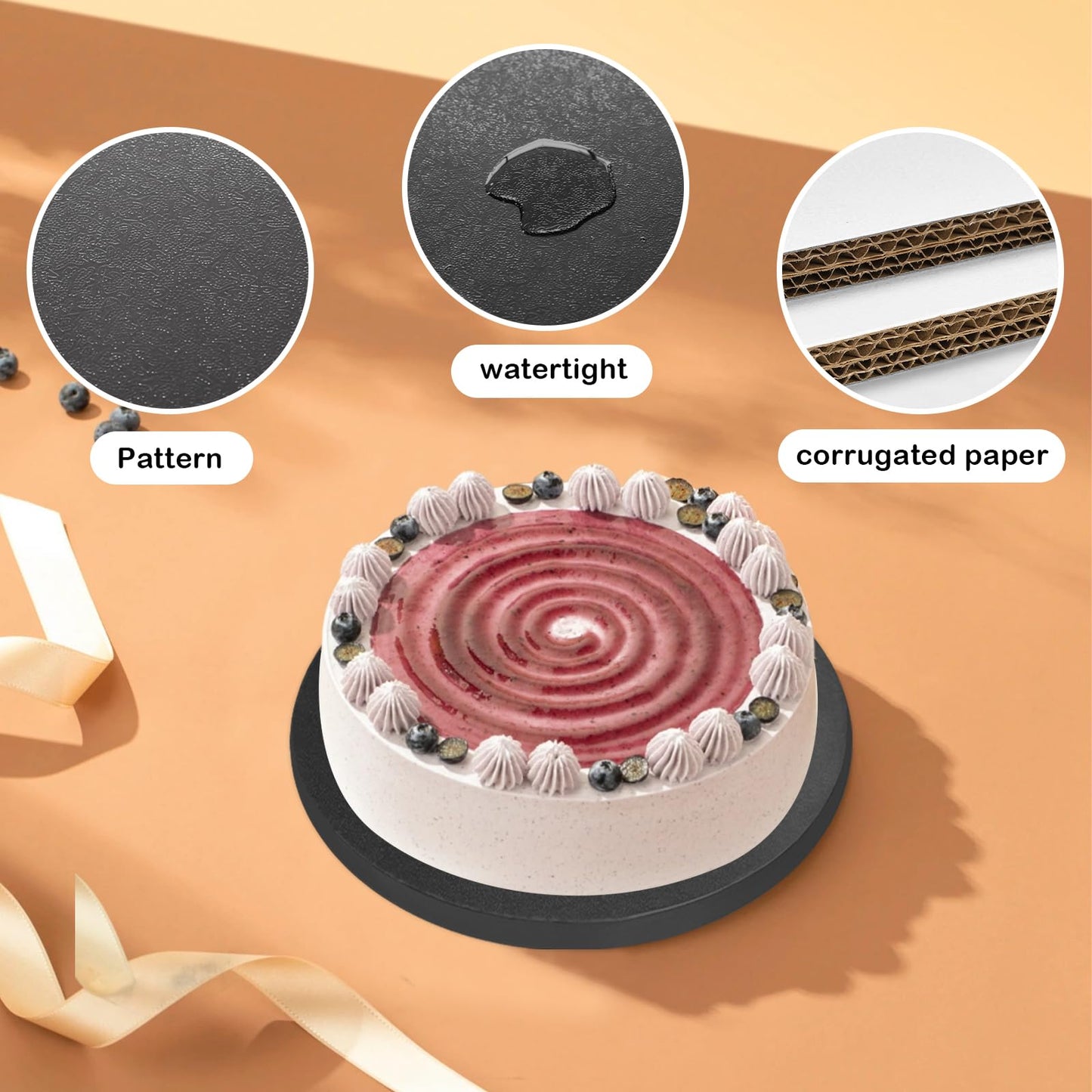 12 PCS Cake Drums, 1/2 Inch Thick 10 Inch Round Cake Boards, Black, Professional Quality Cake Cardboards, Card Base, Cake Mat-Black