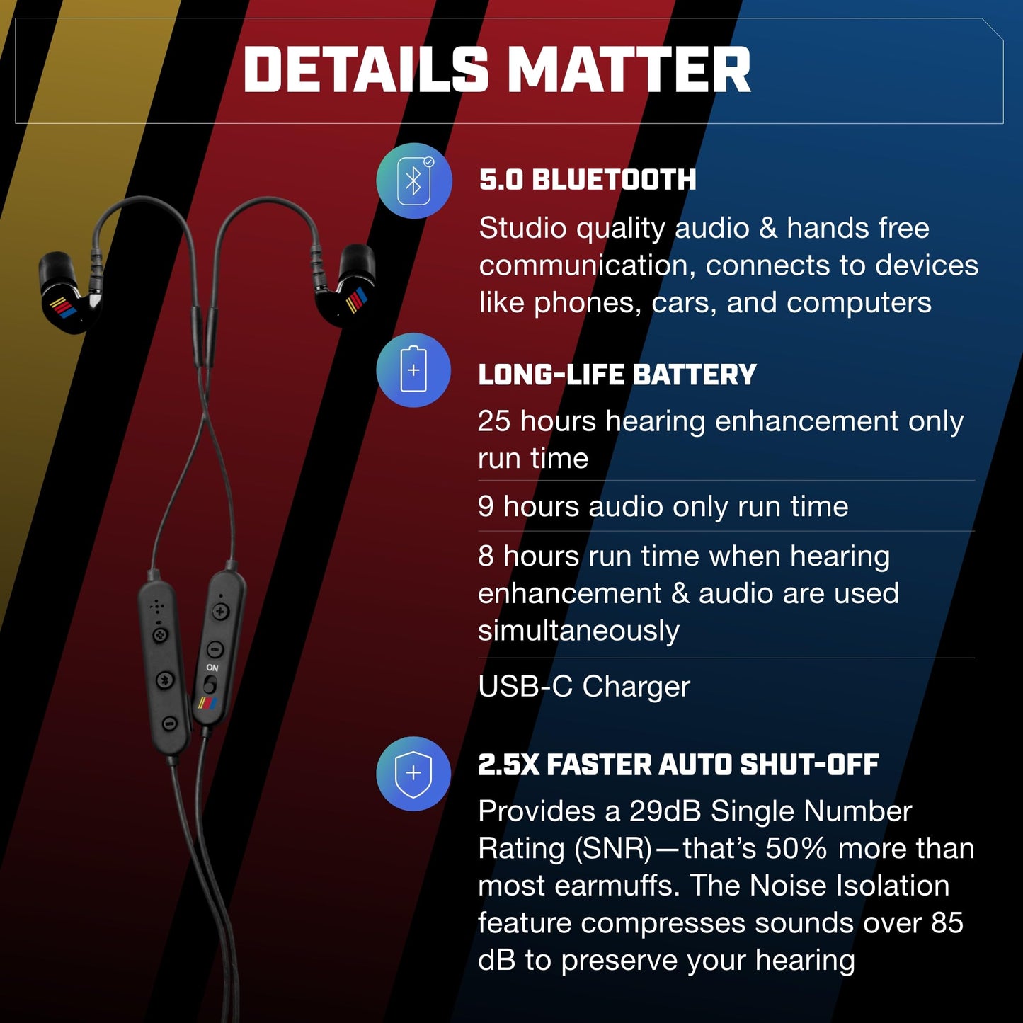 AXIL GS Extreme NASCAR 2.0 Shooting Ear Buds – Hearing Enhancement & Noise Isolation Bluetooth Earbuds – w/Dynamic Speakers – 25-Hour