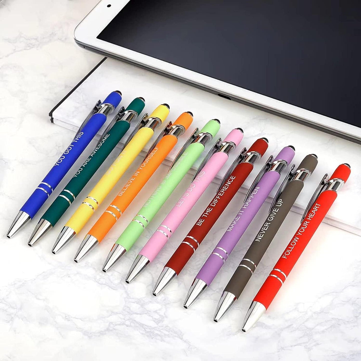Greengines 100 Pcs Inspirational Pens - Motivational Ballpoint Bulk Pens with quotes Stylus Tip Gifts for School Coworkers Office Supplies Black Ink