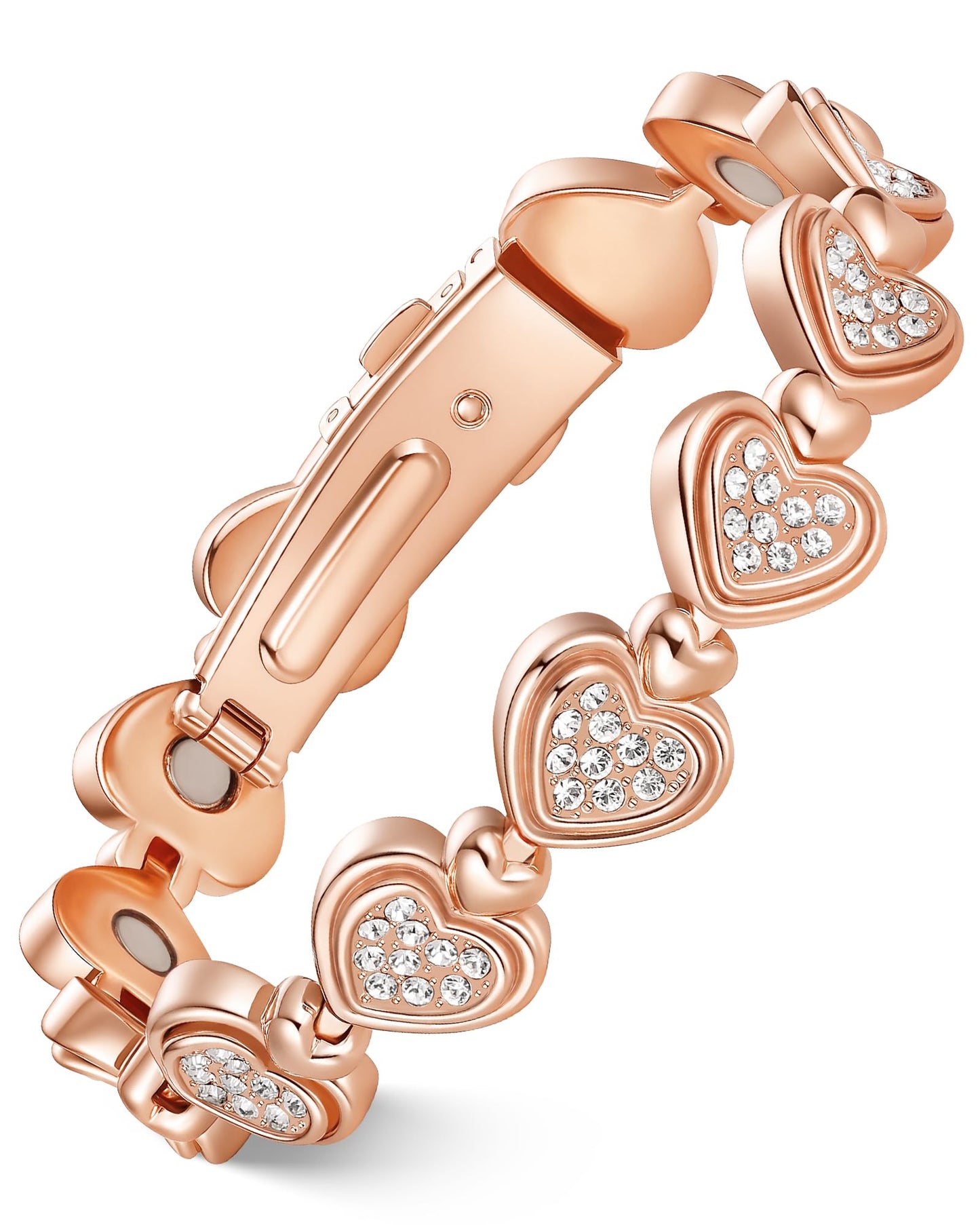 Feraco Pure Copper Bracelets for Women, Ultra Strength Magnetic Bracelet for Women with 3800 Gauss Magnet & Dazzling Austrian Crystals Stone, Heart-Shaped (Rose Gold, 7.09 inches (18cm))