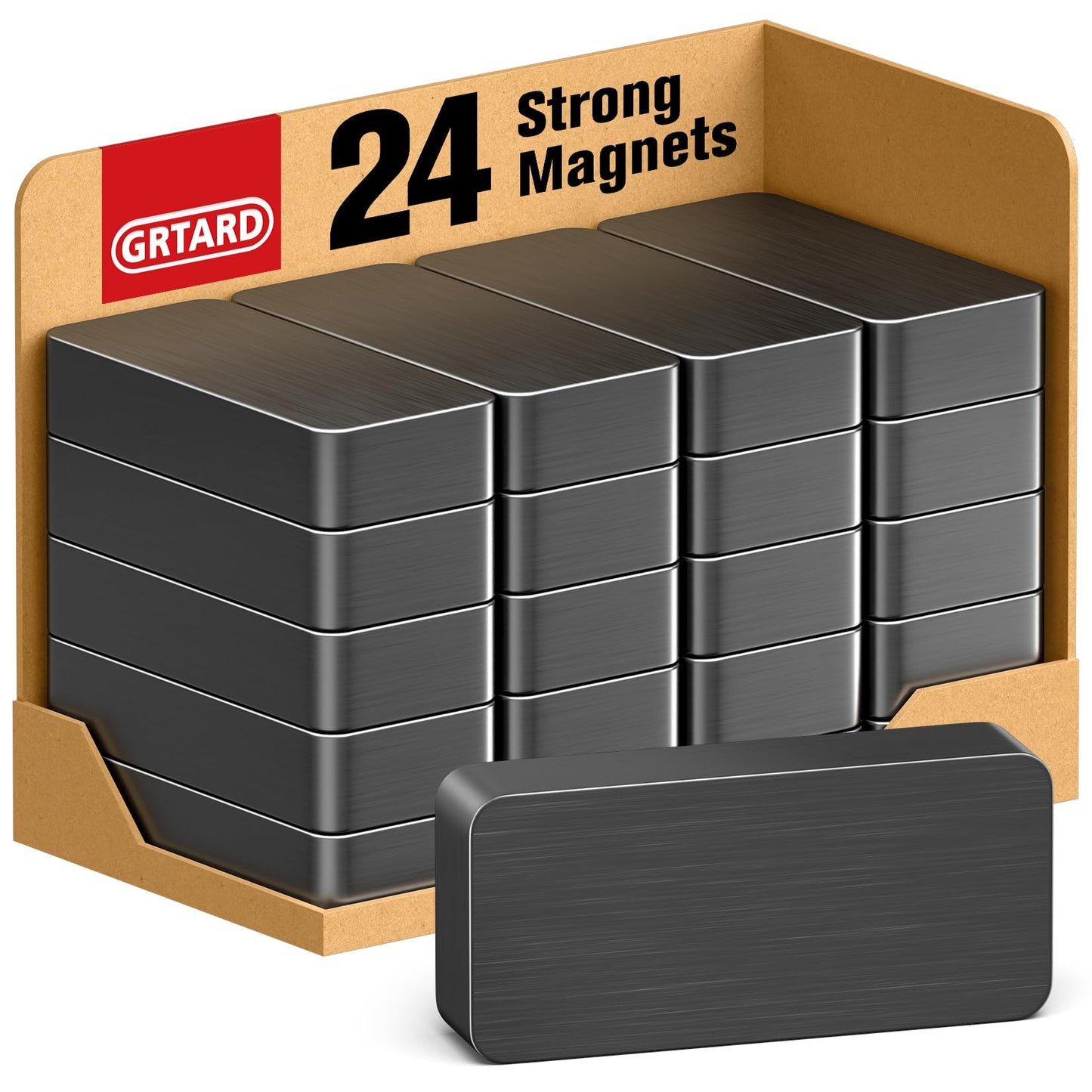 Grtard 24 Pack Heavy Duty Ceramic Magnets Strong, 1 7/8" x 7/8" x 3/8" Rectangular Ferrite Magnets, Grade 8, Black Ceramic Blocks Magnet for Crafts, DIY, Science, Fridge, Whiteboard, Hanging Tools