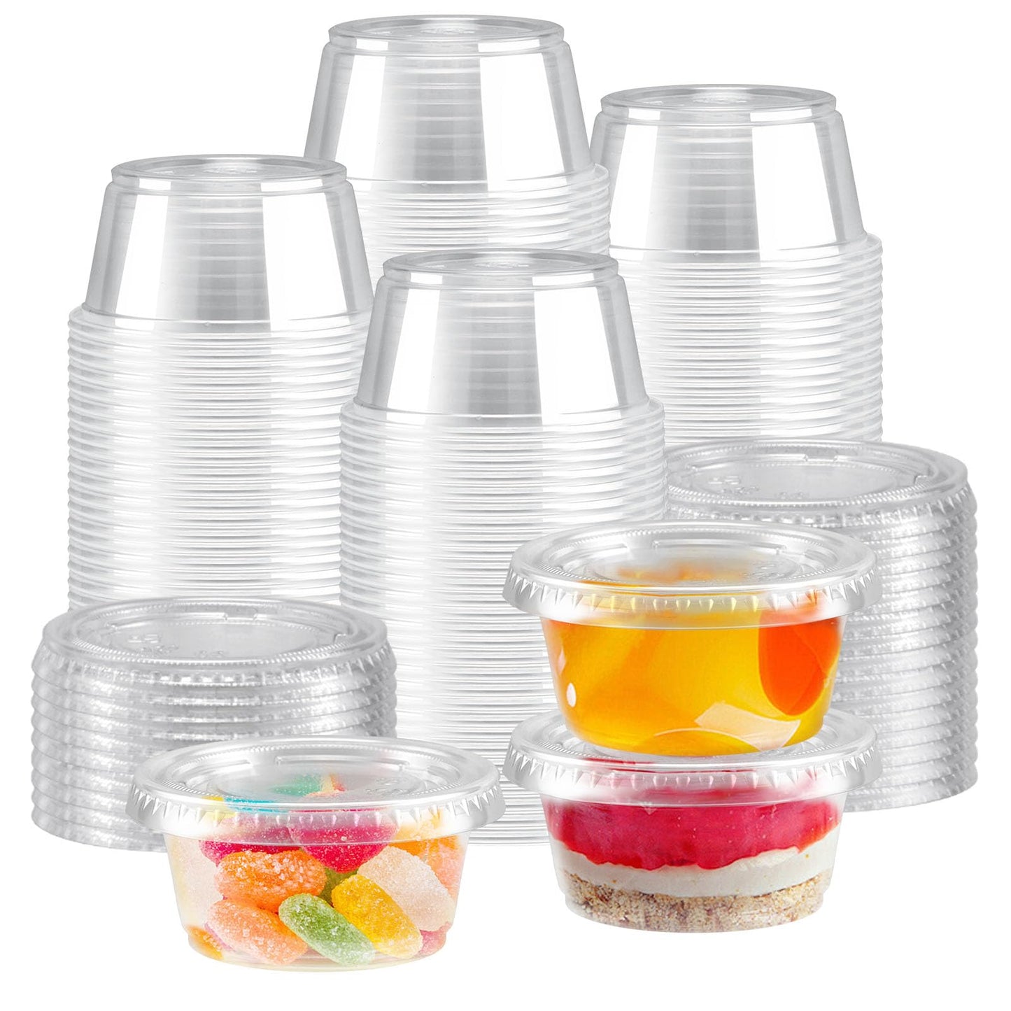 Clawsoff 1000 Sets 2 oz Jello Shot Cups with Lids,Disposable Plastic Portion Cups Bulk,Durable & Leak-proof Clear Portion Containers for Sauces, Dressings & Samples