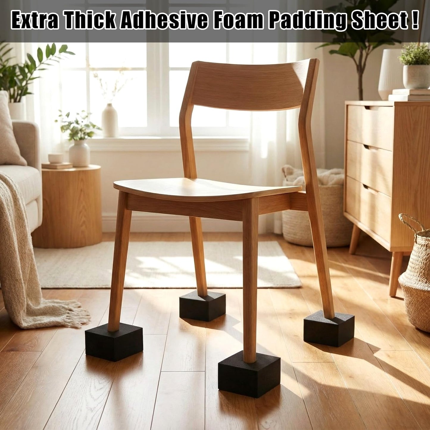 Joyfolk 4 Pcs 2" Thick Foam Padding Sheet with Adhesive Backing Closed Cell 4 Inch x 4 Inch Self Stick Neoprene Insulation Foam Sheet Black for Furniture Cars Speakers