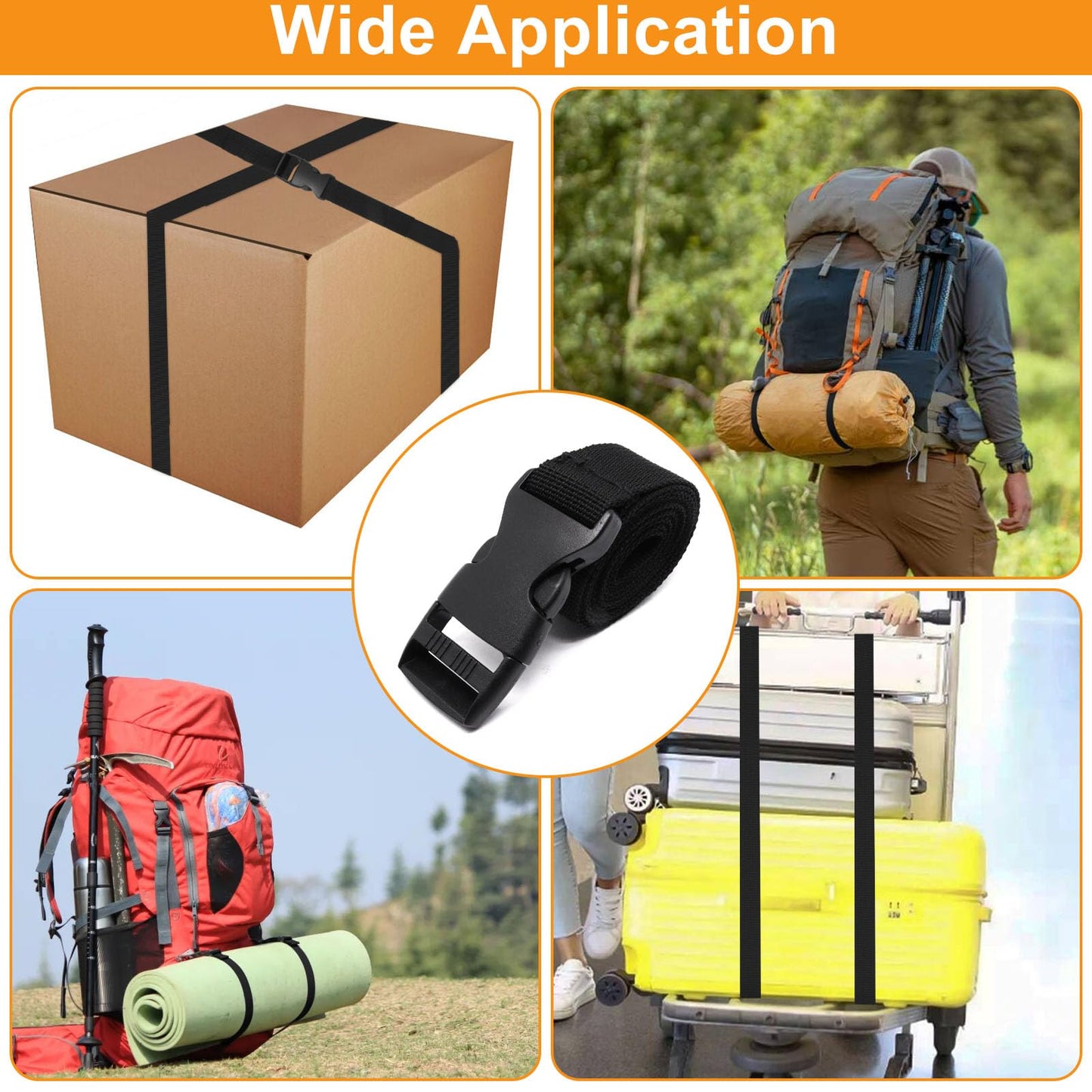 S SYDIEN 10Pcs Tie Down Straps Black Adjustable Nylon Strap with Buckles 1" x 47" (3.9ft) Straps with Quick Release, Lashing Strap for Backpacking, Outdoor Activities