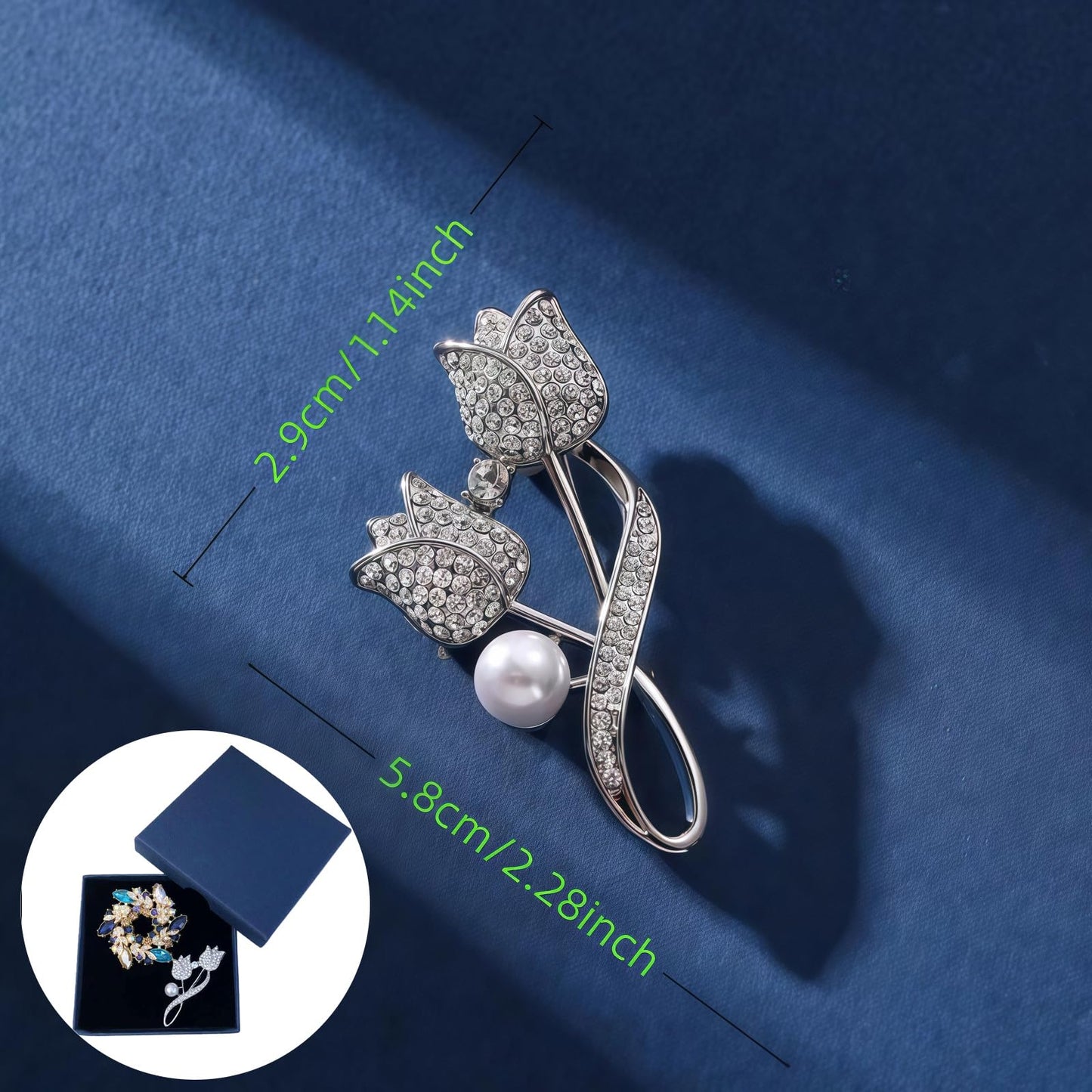 Yaximhozz 2pcs Rhinestone Brooch Pin for Women Dress Elegant Stylish Crystal Brooches Fashion Accessories Pins Lapel Boutonniere Ideas Wedding Christmas Birthday Jewelry Easter Gift (09 Blue Colorful/Silver)
