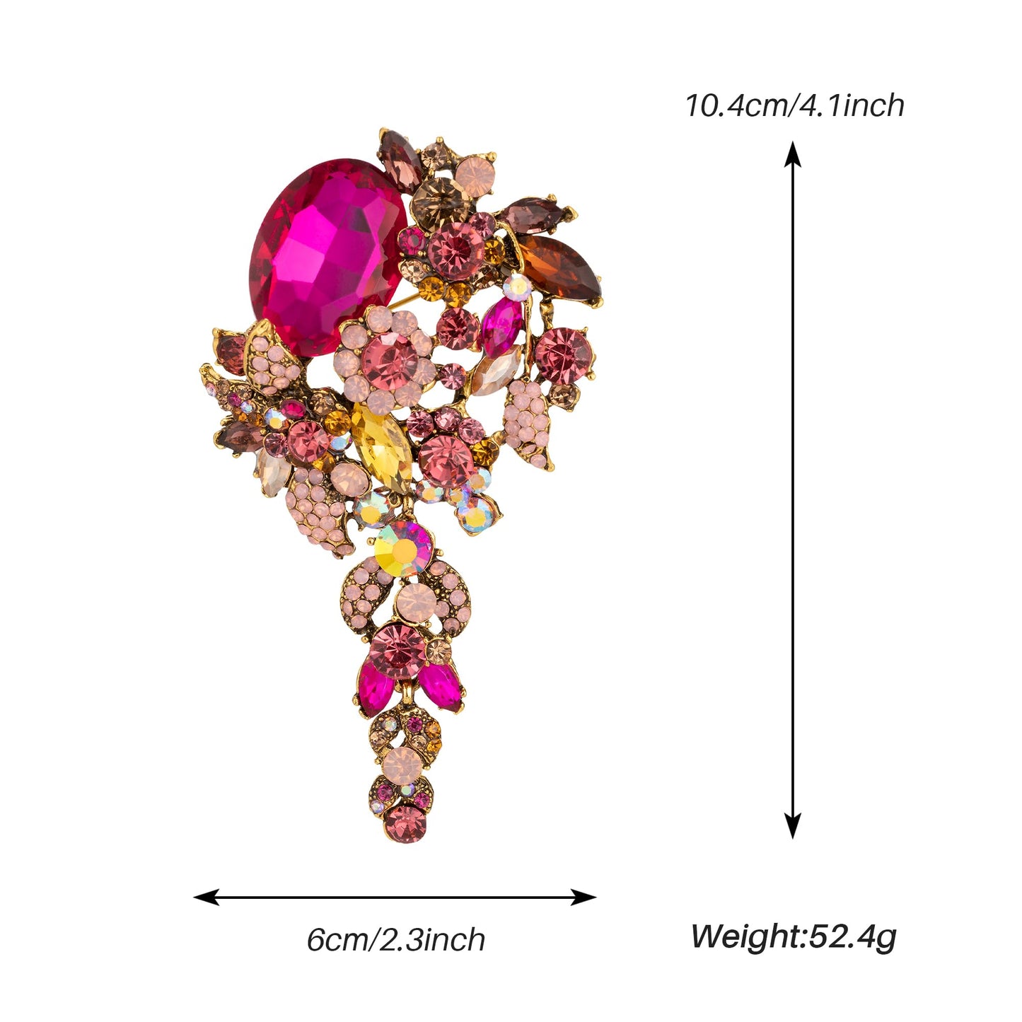 SELOVO Long Hot Pink Flower Brooch Pin for Women Wedding Party Brooch Pendant
