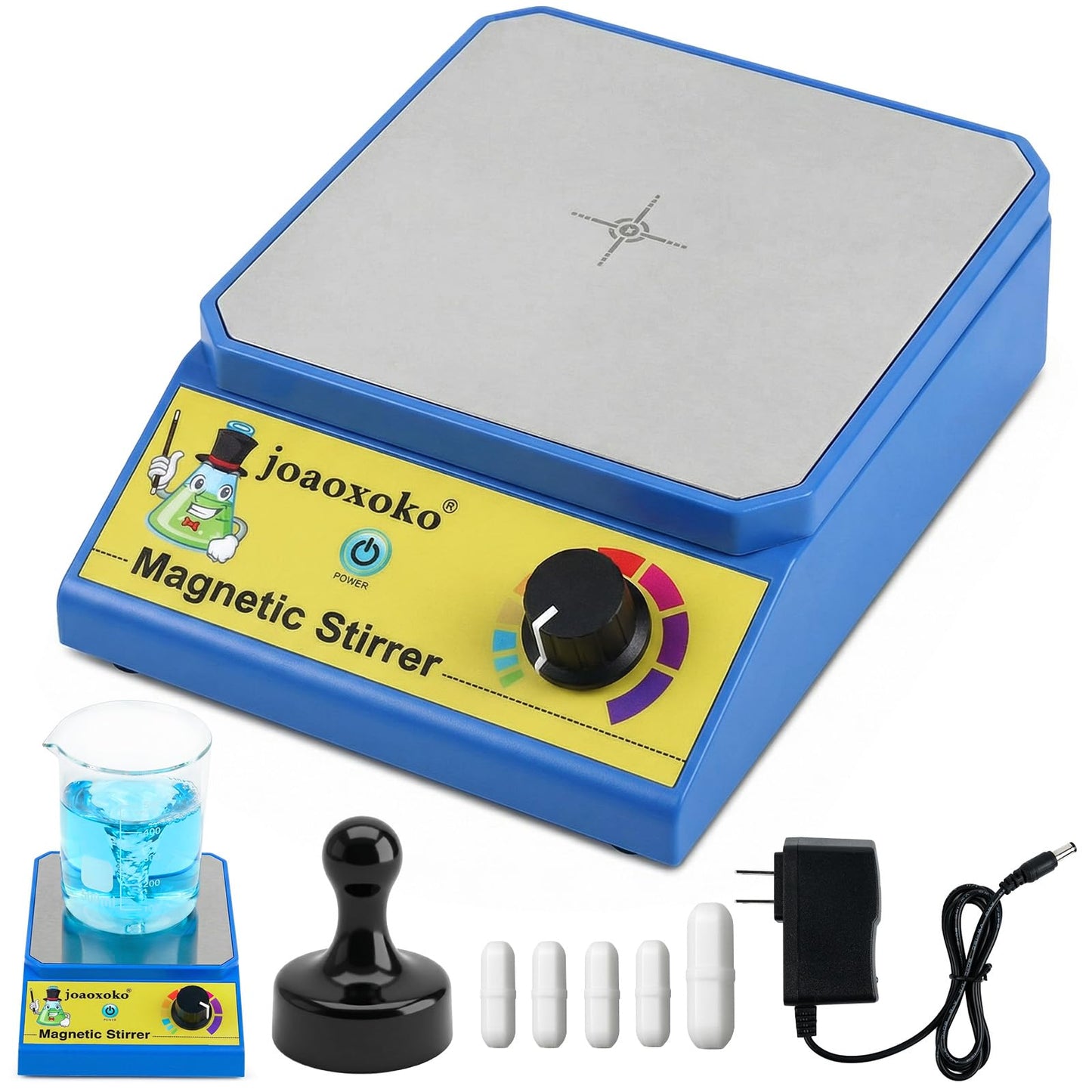 joaoxoko Magnetic Stirrer with 4 Stir Bars, Stir Plate with Stir Bar Retriever,3000ml Max Capacity No Heating 100-3000RPM, Portable Mixer for Yeast Starter/Chemistry/School (6)
