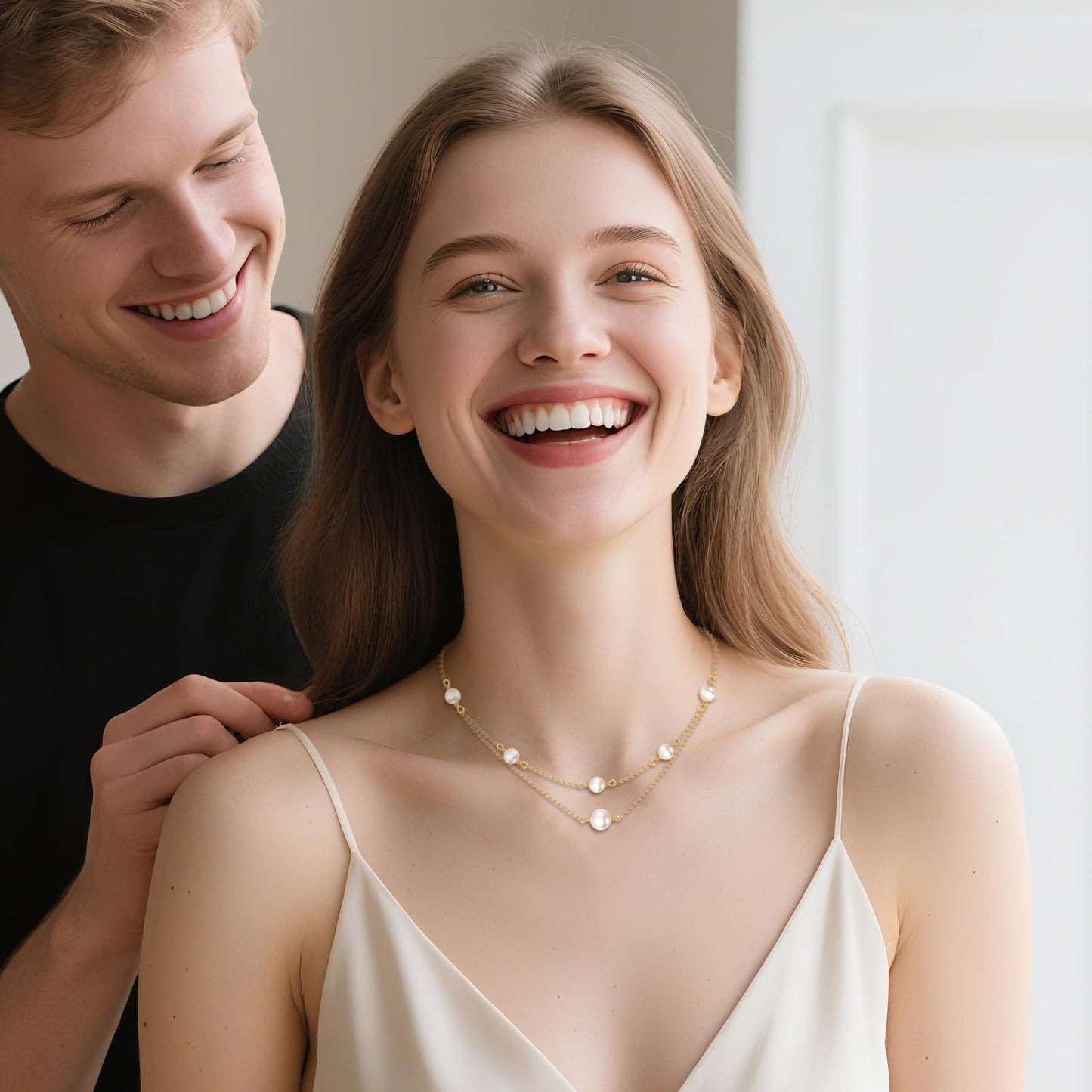POPLYKE Layered Pearl Necklace Sterling Silver Pearl Choker Necklace for Women Freshwater Cultured Pearls Wedding Bridesmaids Anniversary