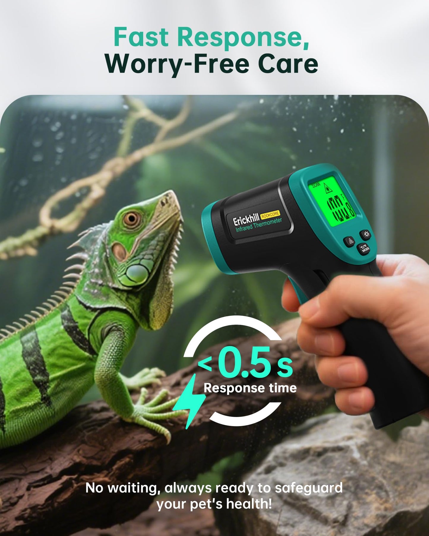 ERICKHILL ROOKCORE Infrared Thermometer -50℃~600℃ Adjustable Emissivity Non-Contact Laser Thermometer Gun LCD Backlit Display -Compact Size for Vehicle Repair/Cooking/BBQ/Freezer/Food, Dark Green