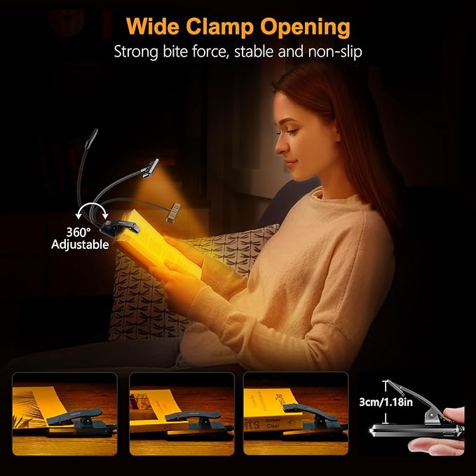 Gritin 19 LED Rechargeable Book Light for Reading in Bed with Memory Function- Eye Caring 3 Color Temperatures,Stepless Dimming Brightness,90 Hrs Runtime Lightweight Clip on Light for Book Lovers
