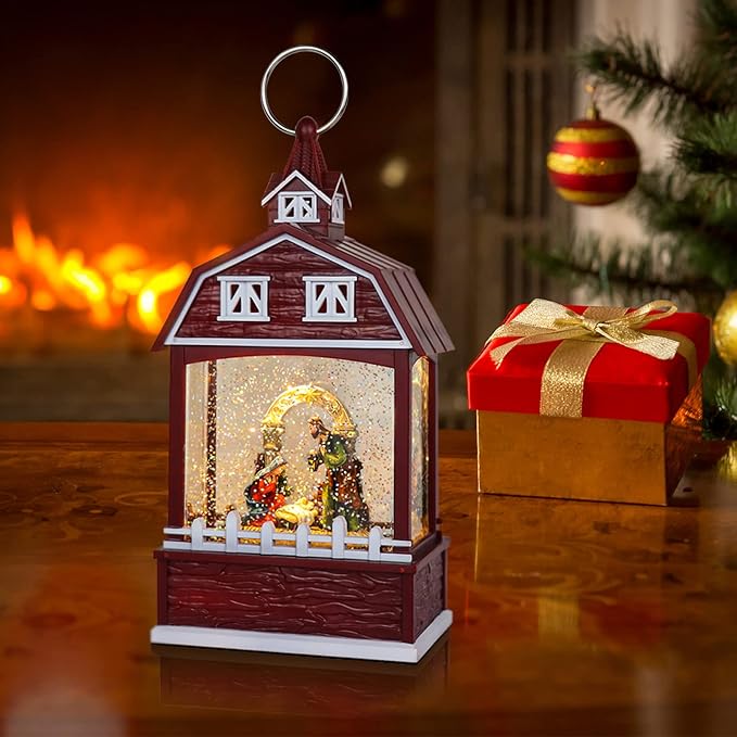 Eldnacele Musical Snow Globe Lantern with Timer, Lighted USB/Battery Operated Swirling Singing Water Glittering Snow Globes Lantern for Adults and Kids Christmas Decoration- Nativity