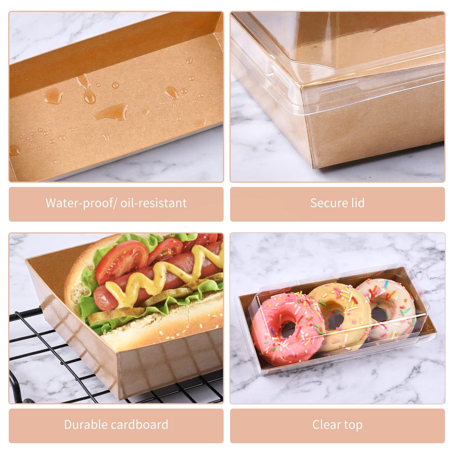 Ocmoiy Charcuterie Boxes with Clear Lids, 50 Pack Kraft Bakery Boxes, Cookie Boxes, Small Treat Boxes for Pastry, Sandwich, Cupcakes, Strawberries, Dessert To Go Containers
