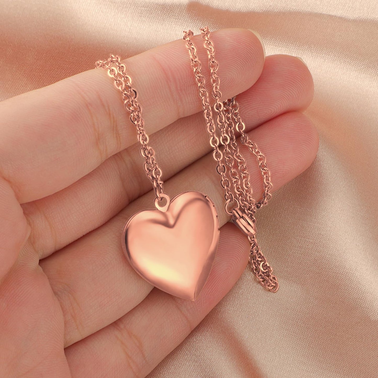 PHOCKSIN Rose Gold Heart Lockets Necklace for Girlfriend Locket Necklaces that Holds 2 Pictures Memorial Lockets for Women
