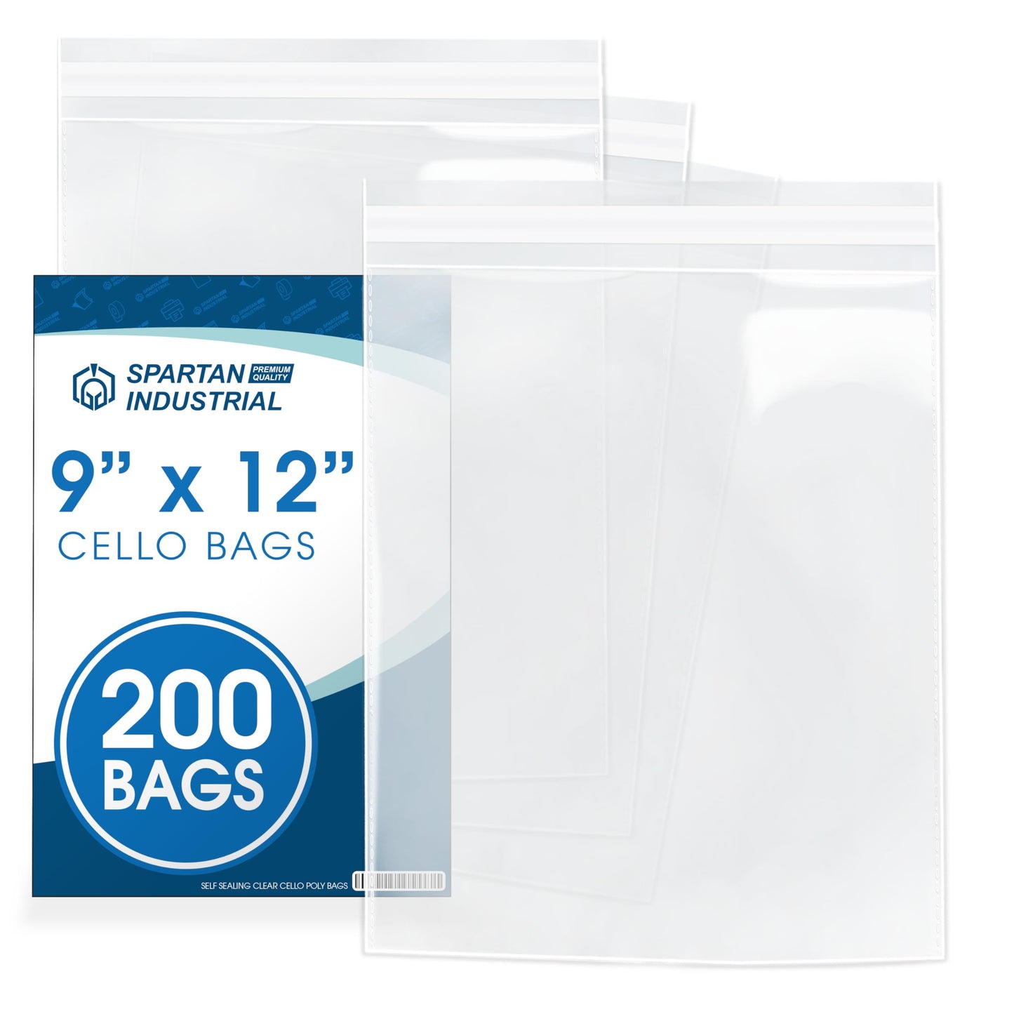 9" X 12" Self-Sealing Cellophane Bags (200 Count) Clear Poly Packaging for Shirts, Clothing, Apparel - Reinforced Resealable Cello Bags for Small Business Shipping - Spartan Industrial
