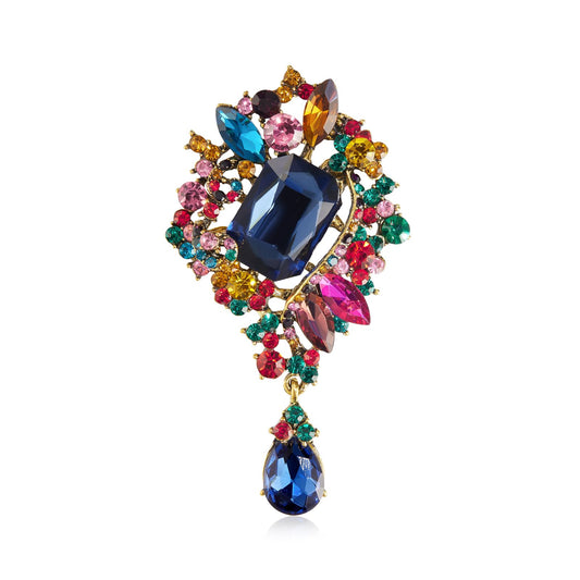 YOQUCOL Retro Colorful Austrian Crystal Big Brooch Pin for Women Large Flower Water Drop Shape Brooches Lapel Pins for Sweater,Coat Dress Accessories -106