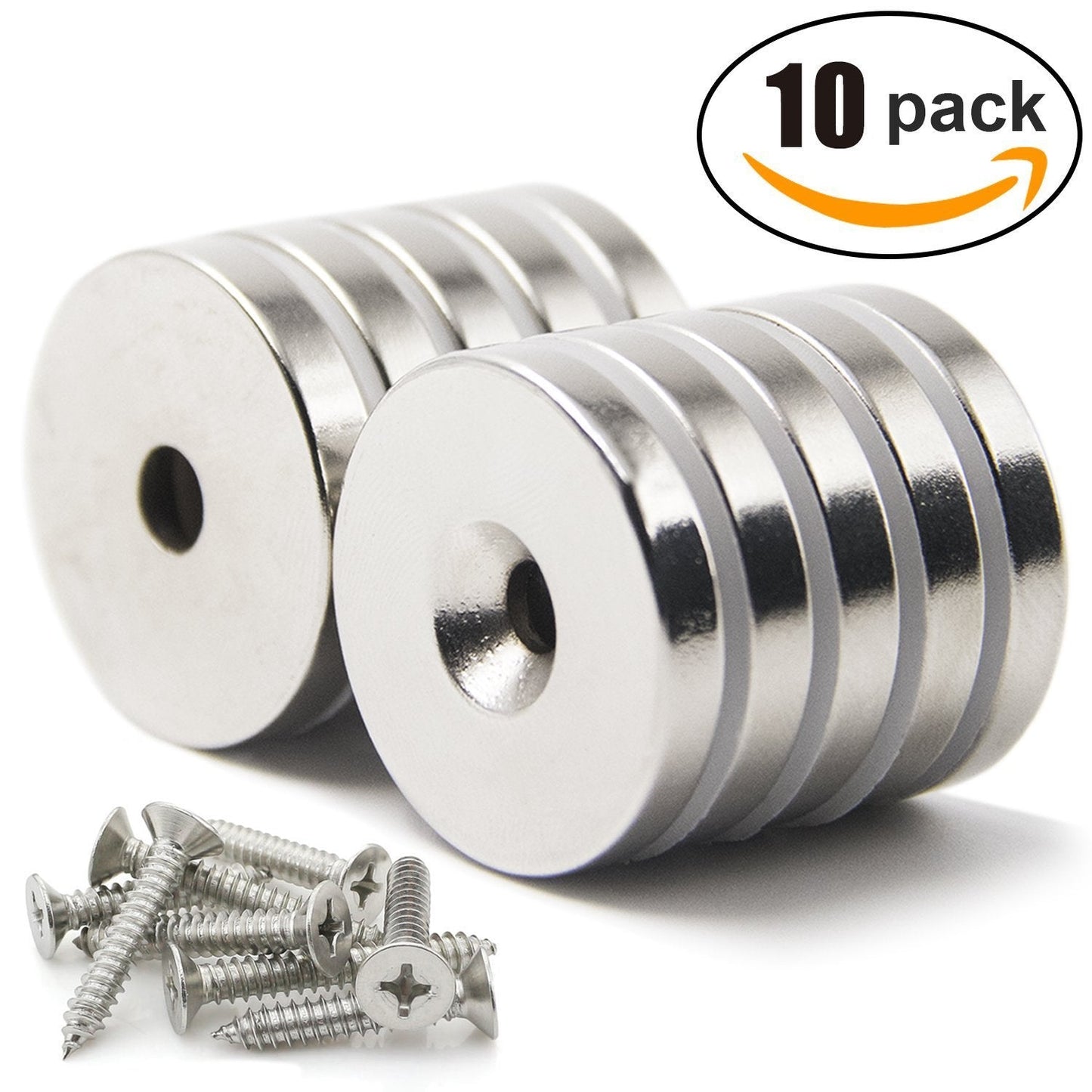 DIYMAG Neodymium Magnets with Hole,30LB Pulling Force Strong Permanent Rare Earth Countersunk Hole Magnet with 10 Screws for Refrigerator,Cruise,Curtain,DIY,Science-1.26 inch x 0.2 inch, Pack of 10