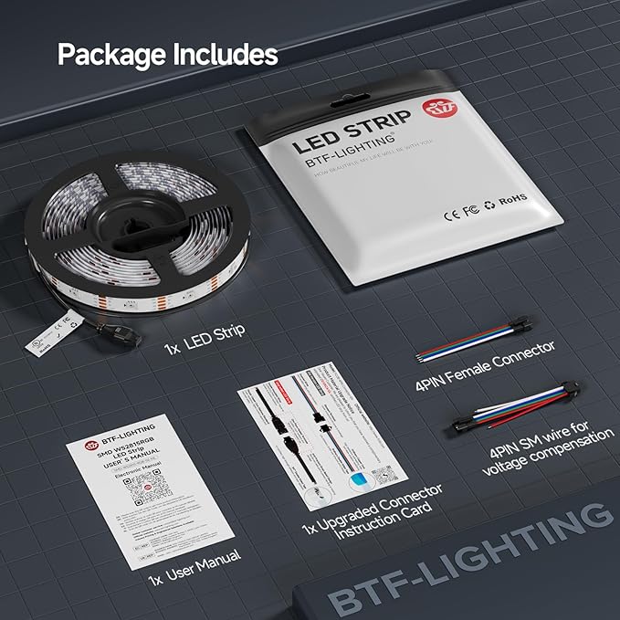 BTF-LIGHTING WS2815 (Upgraded WS2812B) LED Strip Light,UL Listed,16.4FT 150 LED/Pixels,Flexible Chasing RGB,Dual Signal Individually Addressable,5050SMD,DC12V IP67(No Adapter or Controller)