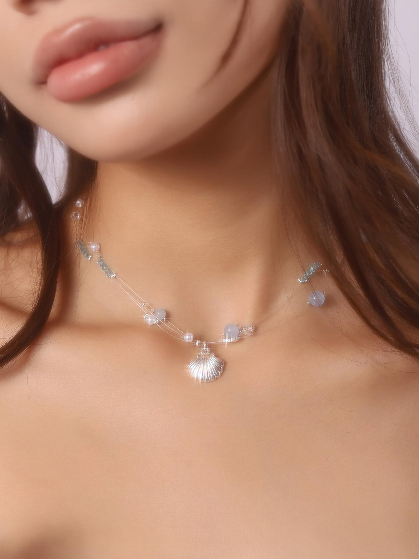 OJERRY Summer Cutecore Mermaidcore Ocean Hologram Seashell Necklace Sea Shell Cool Necklaces Jewelry Accessories Essentials for Women Coconut Beach Aesthetic Outfit Inspo