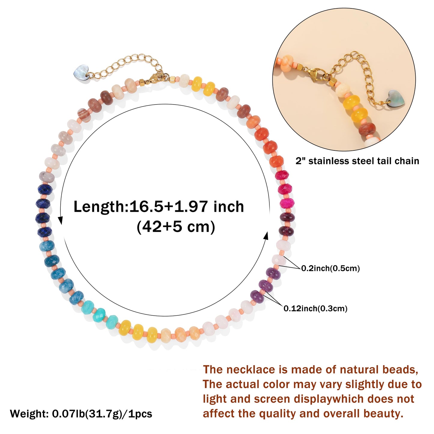Gemstone Beaded Necklace for Women Colorful Natural Stone Freshwater Pearl Surfer Beach Rainbow Necklace Jewelry Gift