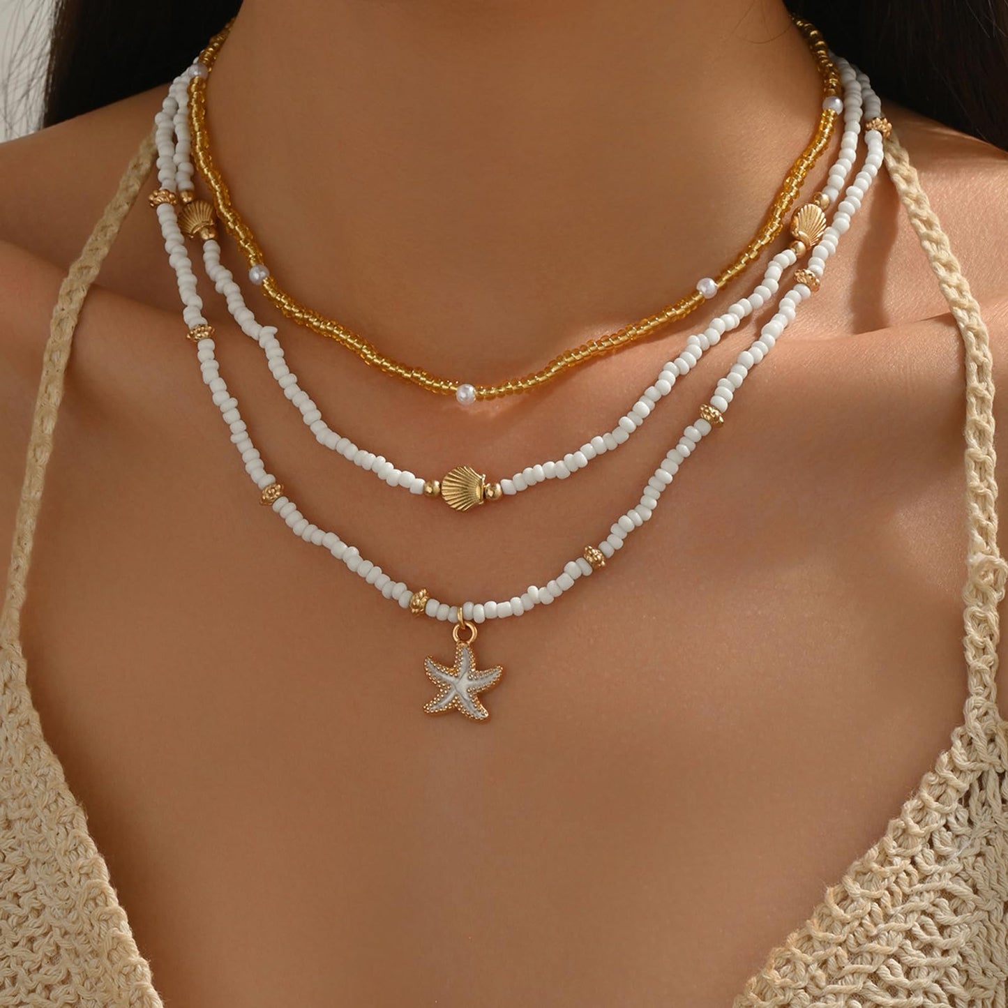 Your Always Charm Bohemian Shell Starfish Necklace for Women, Gold Layered Beach Jewelry, Coastal Vacation Outfits Accessories Cute Summer Dresses Trendy 2026