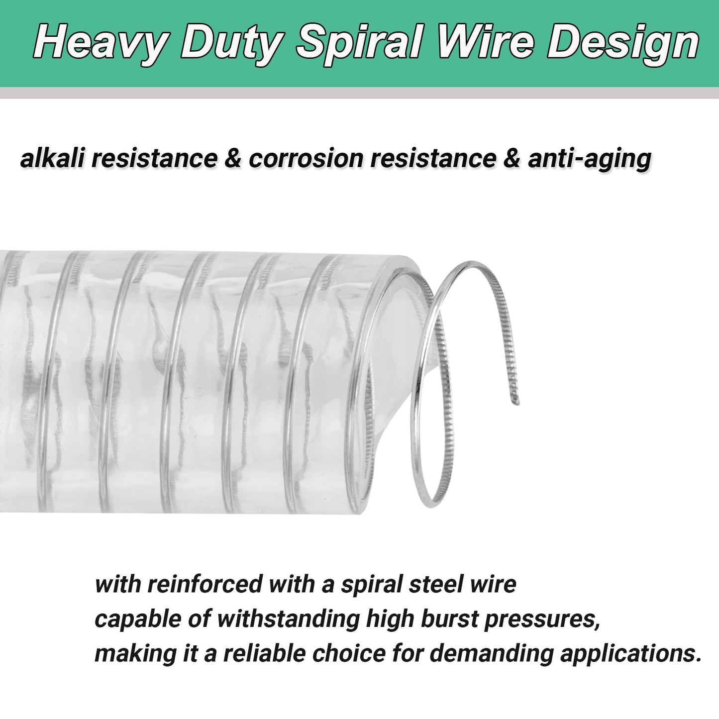 1"id-25ft PVC Reinforced Tubing Steel Wire Suction Flexible Hose Vinyl Tubing Heavy Duty PVC Vacuum Hose Drain Fuel Oil Gas Water for Marine Bilge Pump Pond Spa