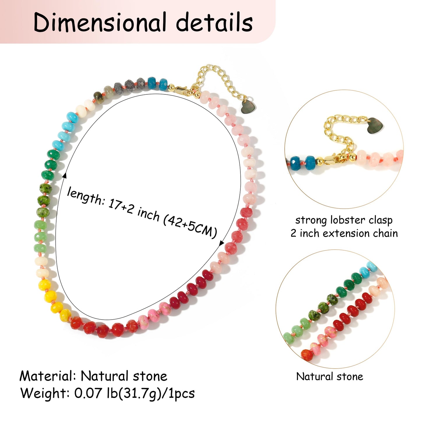 Gemstone Beaded Necklace for Women Colorful Natural Stone Freshwater Pearl Surfer Beach Rainbow Necklace Jewelry Gift (colorful -02)