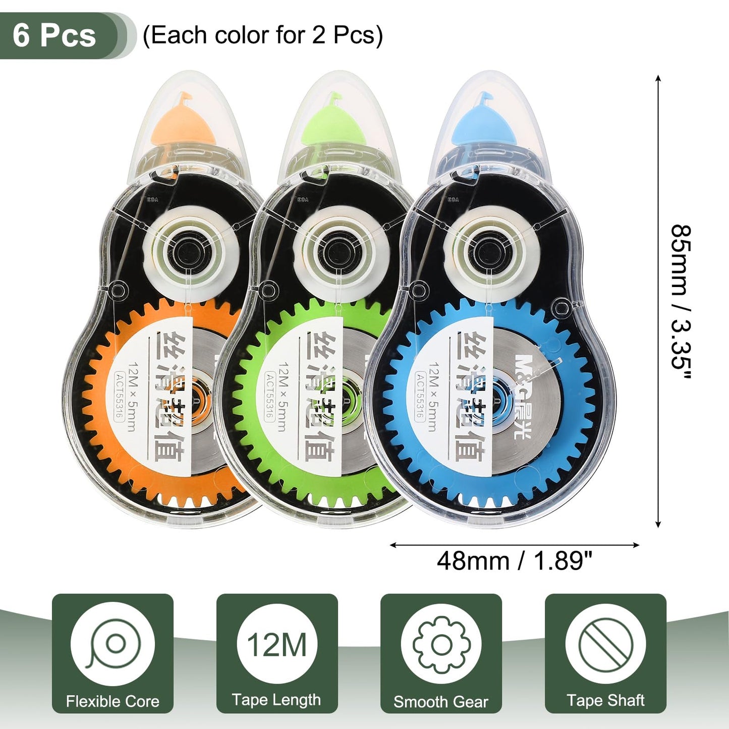 M&G 12Pcs 39 Ft Tape, Correction Tape Tear Resistant Whiteout Tape Easy to Use Instant Bulk Cool Transparent Dispenser for Classroom Office, Black