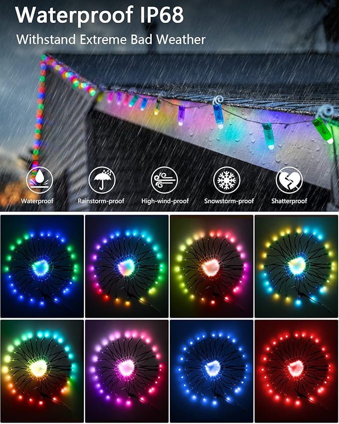 ALITOVE WS2811 Individually Addressable RGB String Lights Xconnect 429ft 12mm Diffused LED Bullet Pixel Lights 500pcs Waterproof IP68 for House Halloween Christmas Outdoor Decor,24V 12inch Spacing
