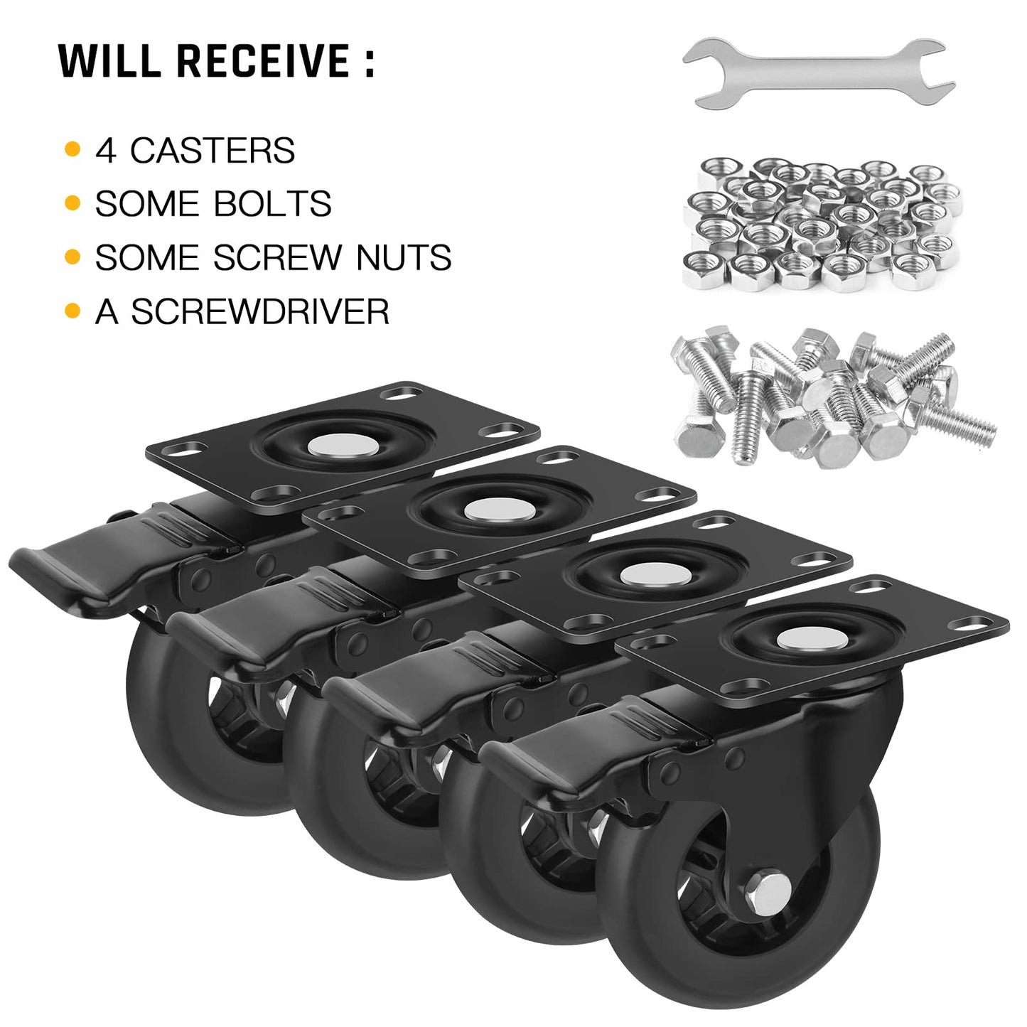 Apllamo 4" Casters Set of 4 ，4 Heavy Duty Quiet Casters, Max Load 22000LBS. Suitable to do Soft Wheels for cart ，Caster Wheels Glide Quietly and Protect The Floor, casters Set of 4 Heavy Duty.