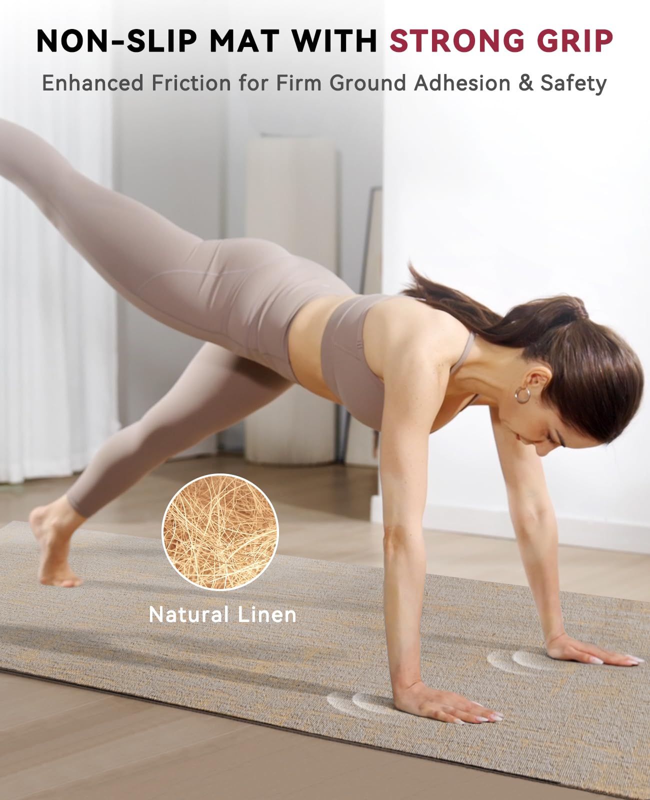 HAPBEAR Extra Large Yoga Mat 84''x30''- 1/4'' Thick Natural Linen, Non-Slip Tear-Resistant for Yoga, Meditation, Pilates, Floor Exercises with Free Carrying Bag
